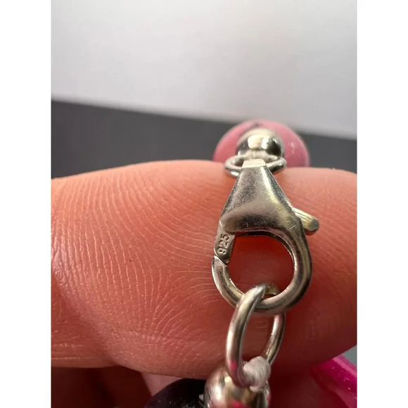 Rhodonite beaded necklace with sterling silver clasp - Picture 11 of 11